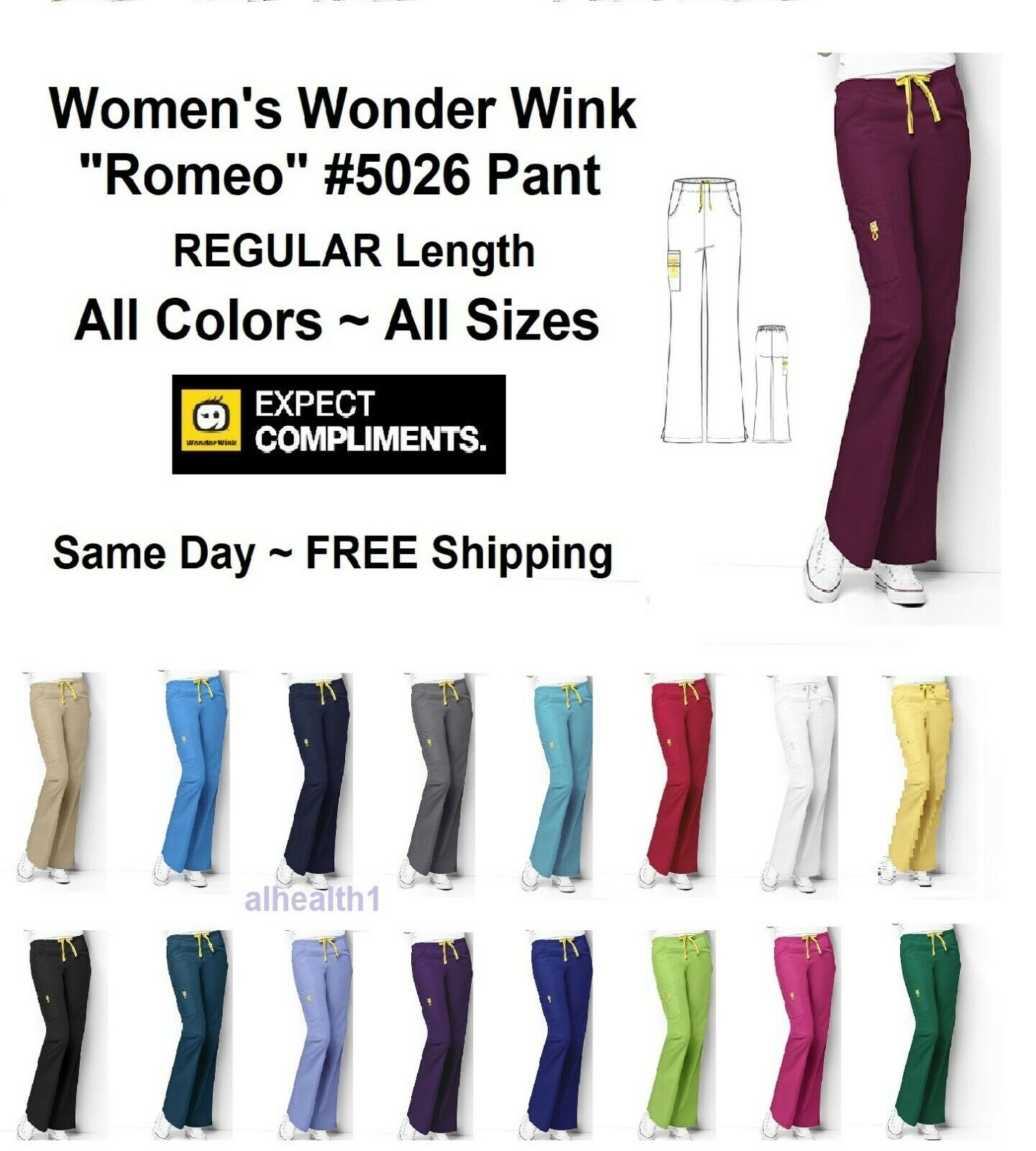 Wonder Wink Romeo Flare Leg Nurses Regular Scrub Pants 5026 Wonder Wink ~new~